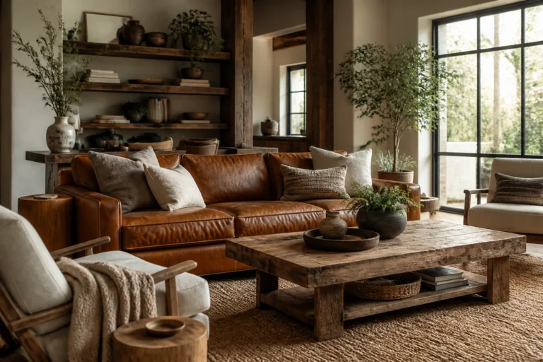 11 Modern Rustic Living Room Ideas with Cognac Leather Sofa That Wow