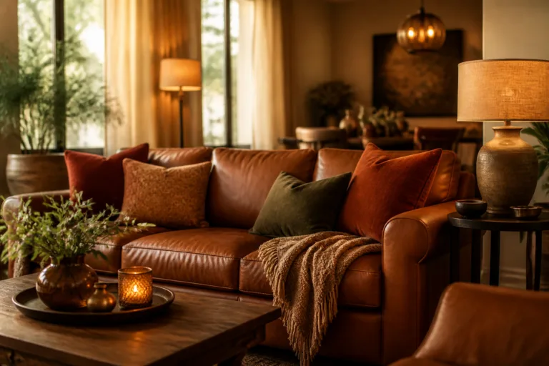 11 Ways to Add Warmth to Your Living Room with Cognac Leather Sofa: Cozy Tips