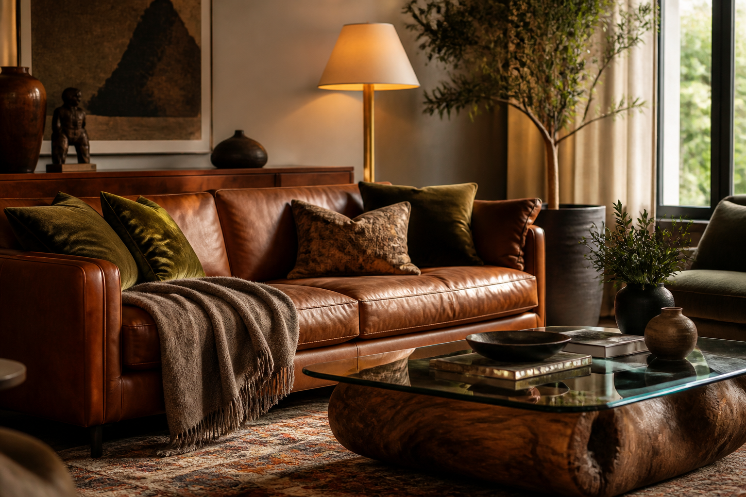 11 Living Room Decor Ideas That Make a Cognac Sofa Stand Out + Easy Wins